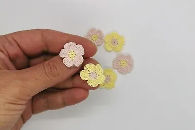 £5.50 • Buy 6 Tiny Handmade Crochet Yellow, Pink Flowers Applique, Micro Flowers For Sewing 
