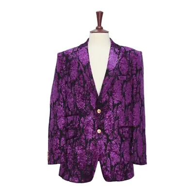 Mens Blazer Purple Floral Velvet Woven Formal Tuxedo Suit Jacket Sport Coat 42R • $284.99