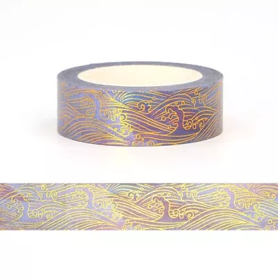 Washi Tape Gold Foil Japanese Waves Design 15mm X 10m • $5.90