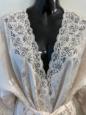 Vintage Victoria’s Secret Silky Robe Lace Sequins S M L OS Ivory Bride Womens • $39.99