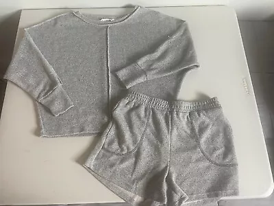 LUSH Matching Crop Top Shorts Womens Knit Size Small Gray Pockets Lounge Wear • $9.75