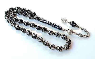 Original Erzurum Oltu  1000K Silver Inlay Prayer Beads Misbaha تسبيح Masbaha • $236.77