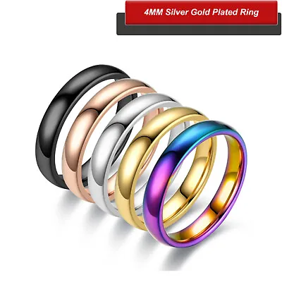 4MM Silver Gold Plated Stainless Steel Men Women Wedding Ring Band Size • $4.63