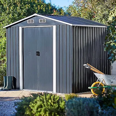 8 X 8 FT Garden Shed Metal Corrugated Outdoor Storage Steel Roof With Foundation • £329.95