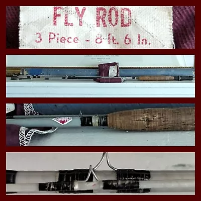 Vtg Sport King Fiberglass Fly 8' Rod USA Case & Bag Old 3 Piece Montgomery Ward • $36