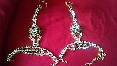 £17.99 • Buy Indian Wedding New Bridal Pair Hath Panja Rhinestone Gold Plated Stone Bracelet