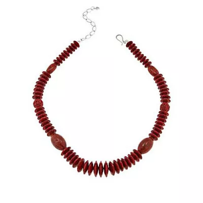 HSN Jay King Sterling Silver Red Coral Carved Bead 18  Necklace • $35