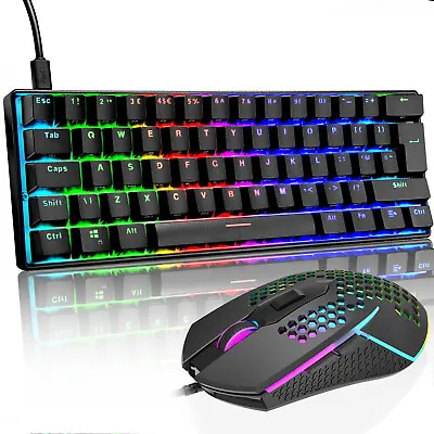 $29.99 • Buy 60% Gaming Keyboard And Mouse Combo Ultra Compact 61 Keys TKL RGB 3200DPI Mouse