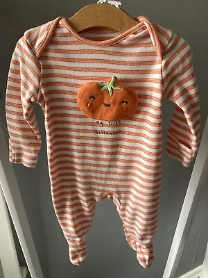 HALLOWEEN 🎃 Orange Velour Pumpkin Novelty One Piece Unisex Baby Newborn • £3.50