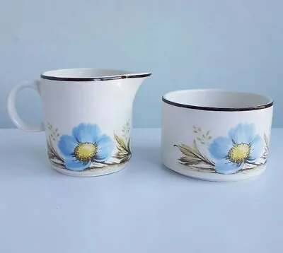 Barratts Of Staffordshire Floral Design Milk Jug Sugar Bowl Blue Flower Vintage • £14