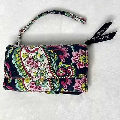 Vera Bradley Petal Paisley Snap Wallet & Wristlet With Zipper Navy & Pink • $12