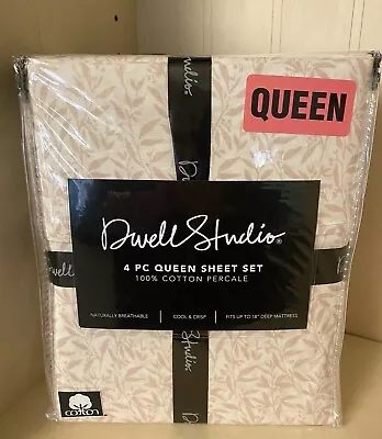 Dwell Studio 4 Pc Queen Sheet Set White Dusty Light Pink Branch Cotton Percale  • $67.77