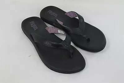 Flojos Women Black Jersey Josie Memory Foam Flip Flop Thong Sandal Size 10 • $8.99