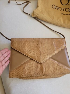 $45 • Buy RARE  Oroton Shoulder Bag / Clutch Genuine Whip Snake Skin  Beige/light Brown