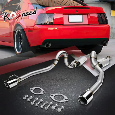 4''roll Walled Muffler Tip Rear Catback Exhaust System For 96-04 Mustang 4.6l/v8 • $233.98