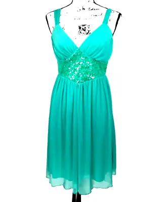 Vtg Y2K Frederick Of Hollywood Sequin Mermaid Core Slip Dress Large Turquoise • $61.20