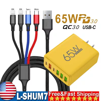 65W 4 In 1 Multi Multiple USB Fast Charger&Cable For IPhone Samsung Google Phone • $8.99