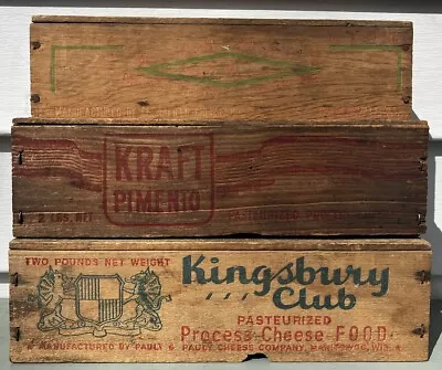 Vintage KRAFT Wisconsin Kingsbury Wooden Cheese Box Wood Crate American Lot 3 • $20