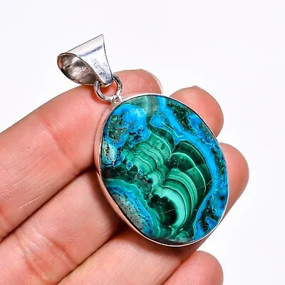 Malachite Shattuckite Multi Gemstone Pendant Solid 925 Sterling Silver A-4 • $16.52