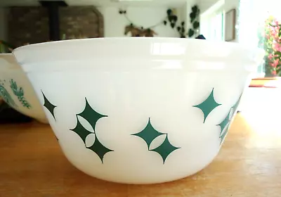 Vtg MCM Federal Glass ATOMIC STARS Diamond TURQUOISE Mixing Nesting BOWL 8” • $34