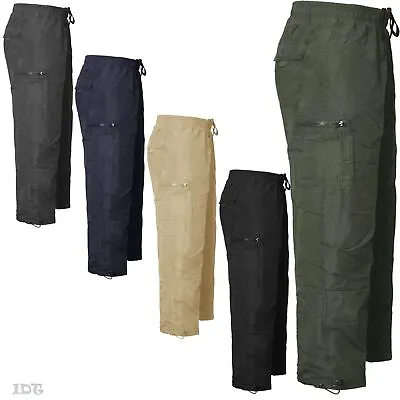 New Active Waist Pants Fleece Cargo Winter Bottoms Elasticated Combat Trousers • £13.99