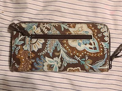 ✅Vera Bradley Java Blue Travel Organizer Wallet Passport Brown Teal Zip Closure • $8.99