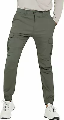 Men's Work Cargo Pants Stretch Waterproof Combat Hiking Casual Joggers Trousers • $24.69