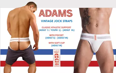 ADAMS  VTG Nasty JOCKSTRAP Athletic Men Pig Supporter Underwear WHT 2  Waistband • $12.50