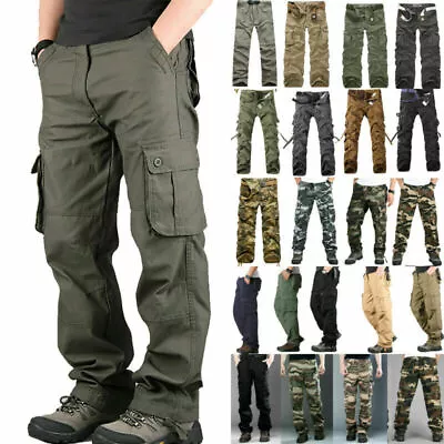 Mens Casual Cargo Long Pants Combat Tactical Work Army Military Camo Trousers • $46.16