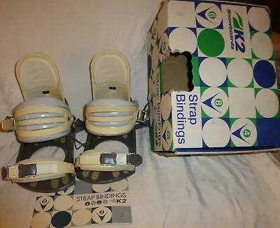 VTG NOS  K2 Snowboard Strap Bindings V8 Large Ratchet Buckles Box & Instructions • $65