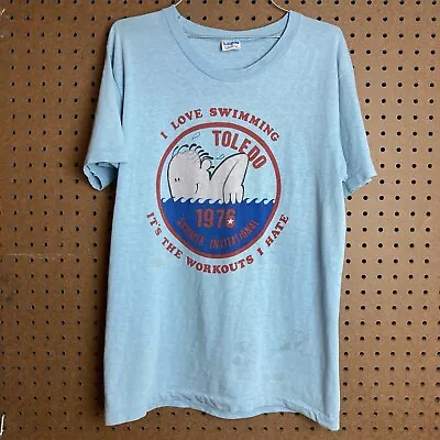 Vintage 1976 Champion Toledo Ohio Swimming Invitational T-shirt 70s Medium Promo • $27.80