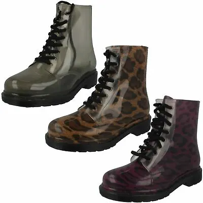 £5 • Buy 'Ladies Spot On'  Chunky Heel Transparent Wellington Boots - F5R0191