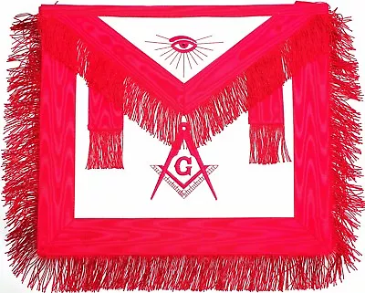 Masonic Red Master Mason Apron With Fringe Hand Embroidered Dma-100 • $34.99