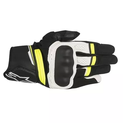 Alpinestars Booster Mens Short Motorcycle Motorbike Gloves - White Yellow Fluo • £51.95