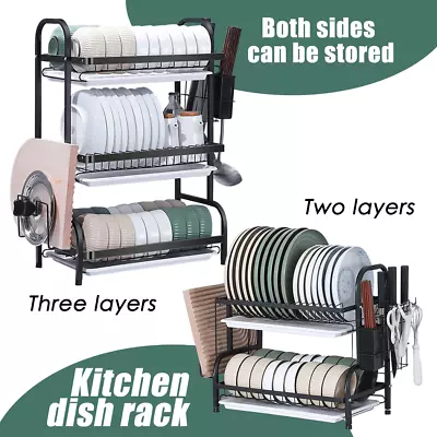 2/3 Tier Kitchen Dish Rack Dishrack Cup Dish Drainer Plate Tray Holder Organizer • $29.99