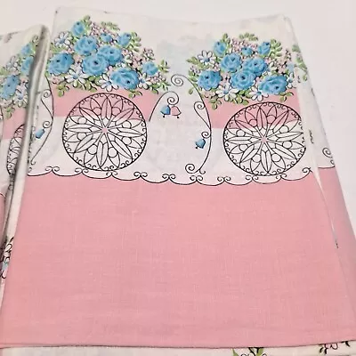 Vintage New Pink White Pillowcases Cotton Blue Flower Wagon 19.5 X 31  Spring  • $13.95