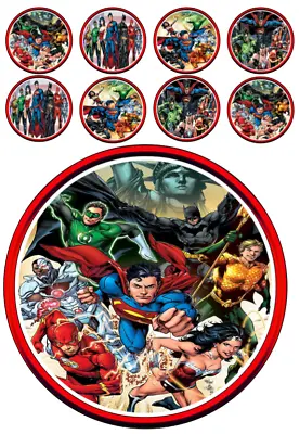 Justice League Cake Topper 7 Inch Round Includes 32 Cupcake Toppers  • $15.95