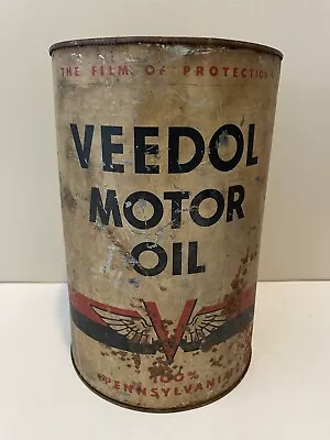 Vintage Veedol Motor Oil 5 Quart Advertising Tin 1950s Oil Can RARE • $89