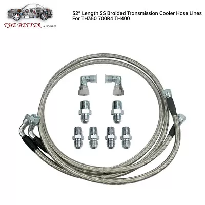 SS Braided Transmission Cooler Hose Lines Fittings TH350 700R4 TH400 52  Length • $32.39