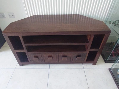 £80 • Buy Dakota Solid Mango Wood Corner Entertainment TV Unit With Shelves And 4 Drawers 