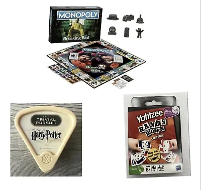 Games-Monopoly Breaking Nad/Trivial Pursuit World Of HP/Yahtzee Hands Down Card  • $8.88