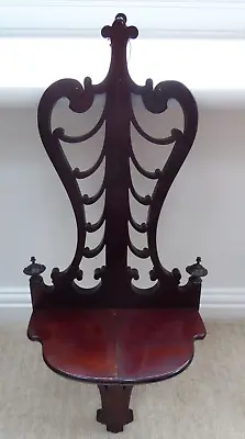 Tall Vintage Mahogany Carved Wall Shelf Candle Sconce Semicircular • £115