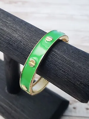 Vintage Hinged Bracelet / Bangle Gold Tone & Green 7  • $13.99