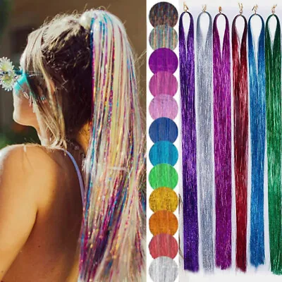 Holographic Sparkle Hair Tinsel Extensions X 100 Strands 14 Colours • £2.39