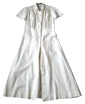 VTG Linda Lane Nurse Hospital Uniform Dress 1950s White Glass Buttons Removable • $90