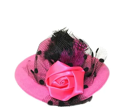 Mini 4  Sun Hat Hair Clip Pin Accessory - Rose Feather & Veil Girls Headwear • $10.99
