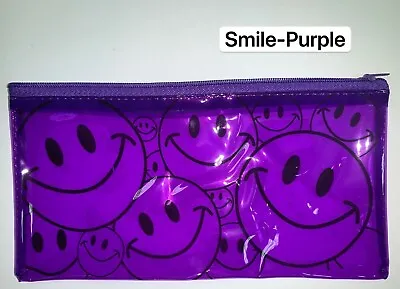 2 PCS Smiley Pencil Pen Case Zipper Pouch Cosmetic Bag Waterproof PURPLE 1411 • $7.99