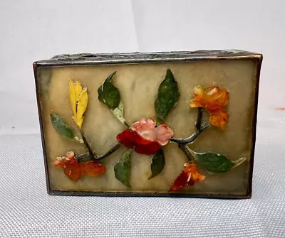 Vtg Chinese Match Box Holder Footed Case Enamel Floral On Metal W/ Empty Box • $29.95