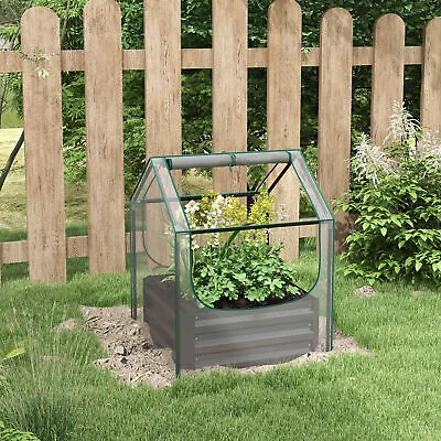 Raised Garden Bed With Greenhouse Planter Box With Cover Clear And Dark Grey • £29.99