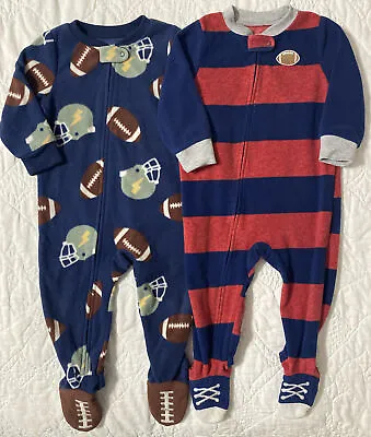 Lot Of 2 - Footed Fleece Pajama Sleeper 12 Months Carter's Football • $13.99